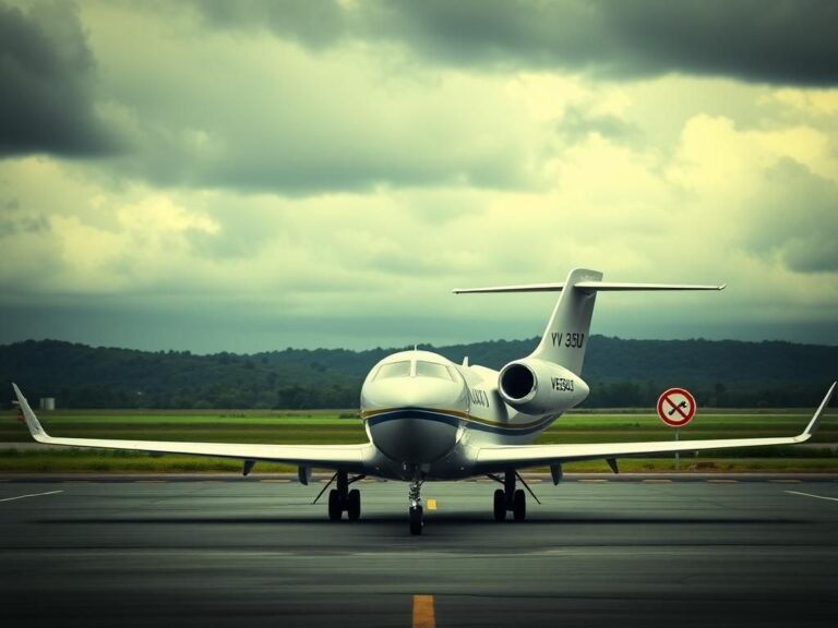 Flick International Private Dassault Falcon 2000EX aircraft parked on tarmac with tail number YV-3360, symbolizing sanctions evasion