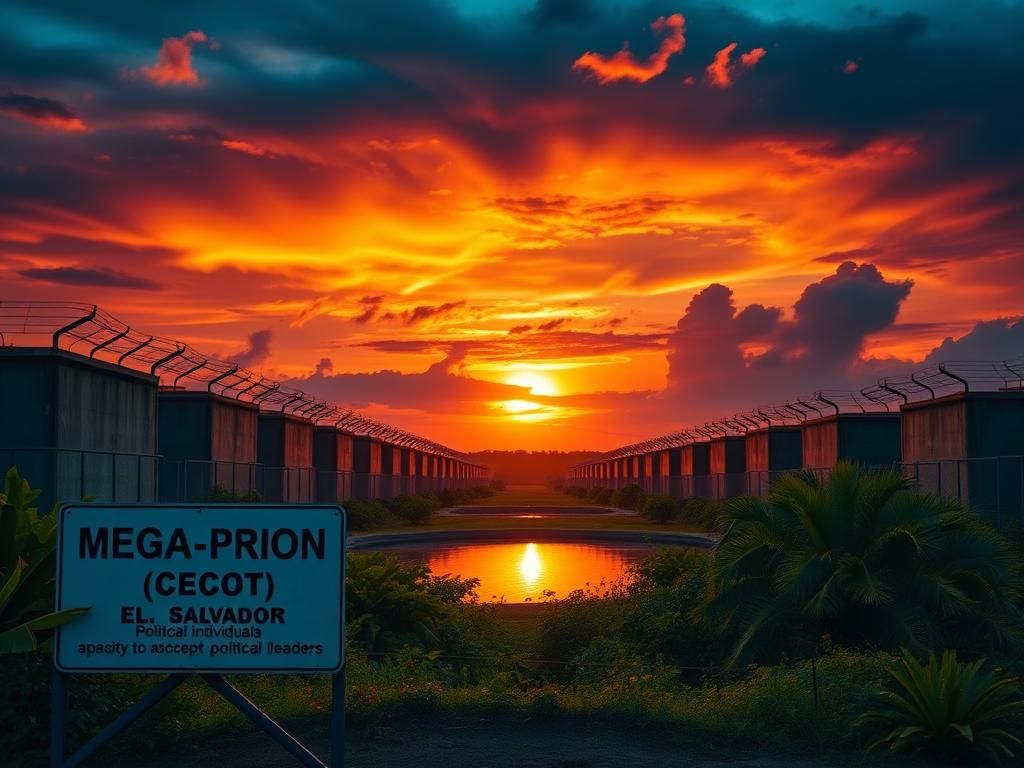 Flick International Sunset over a sprawling prison complex in El Salvador