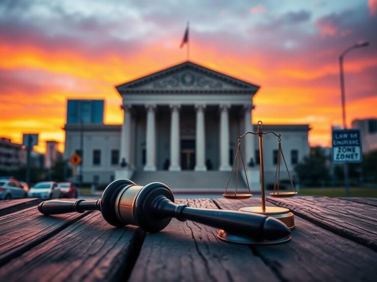 Flick International Courthouse representing the Department of Justice at sunset