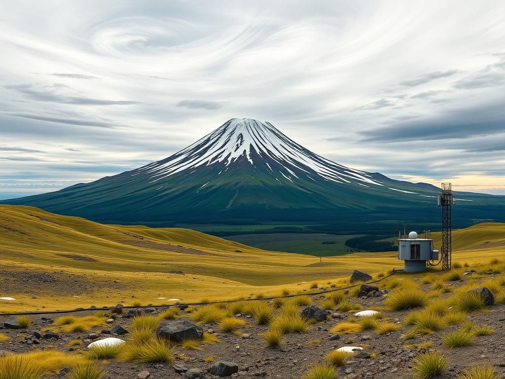 Flick International A panoramic view of Mount Adams, a snow-capped volcano in Washington state, under a dramatic sky