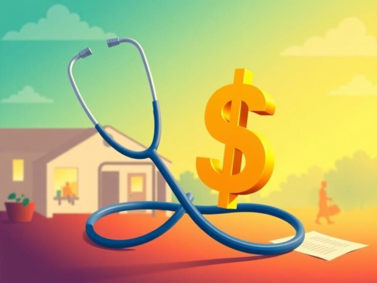 Flick International Illustration of a healthcare scene symbolizing Medicare with a stethoscope and dollar sign