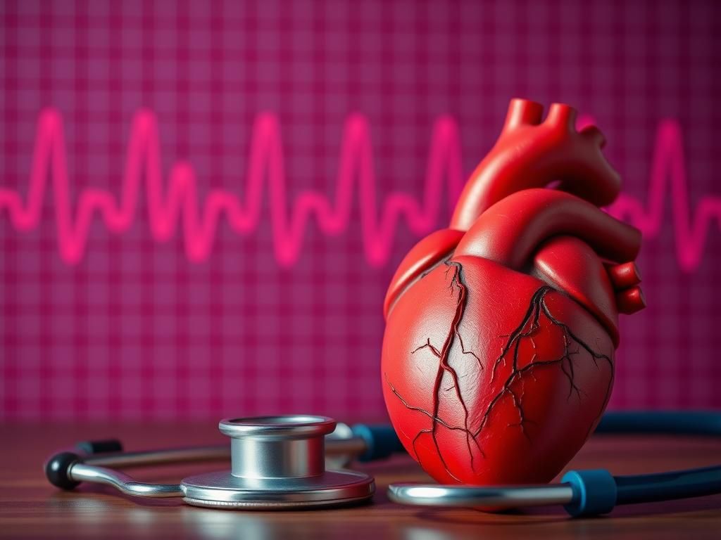 Flick International A detailed close-up of a human heart model against an EKG graph