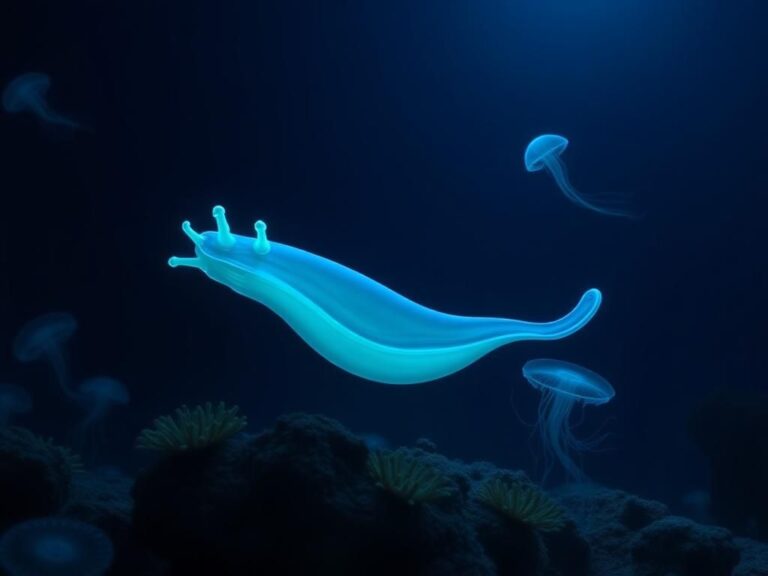 Flick International Glowing sea slug Bathydevius caudactylus in its deep-sea habitat