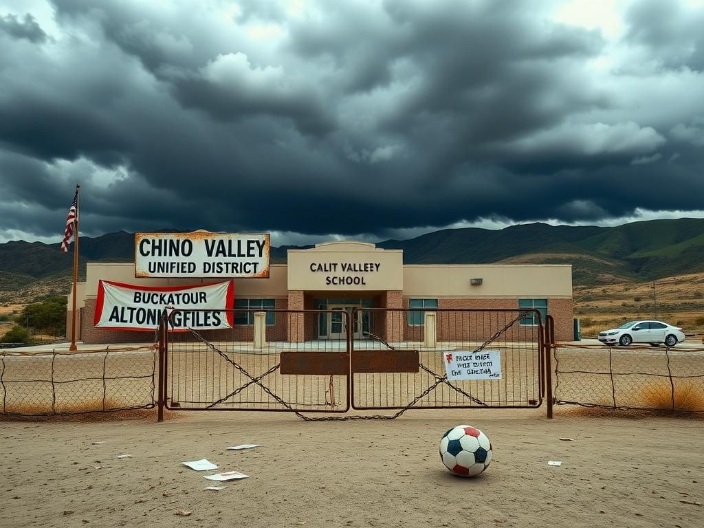 Flick International A barren California landscape featuring Chino Valley Unified School District under a cloudy sky