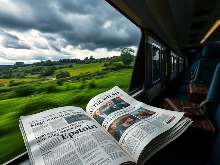 Flick International High-speed train racing through the English countryside with stormy skies