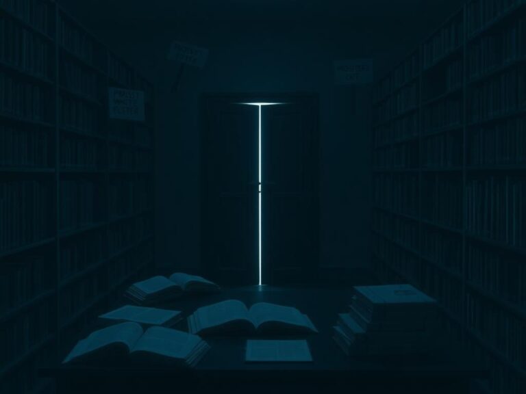 Flick International Dimly lit library interior symbolizing isolation and fear for Jewish students