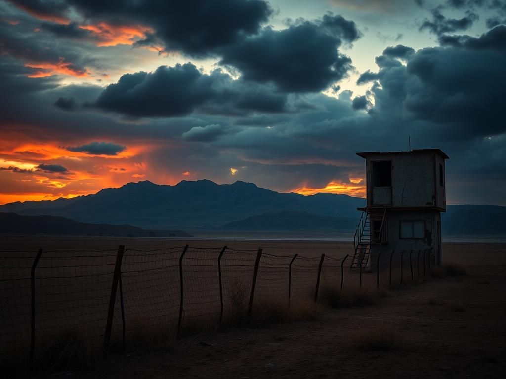 Flick International Dramatic Iranian desert landscape at dusk with stormy clouds