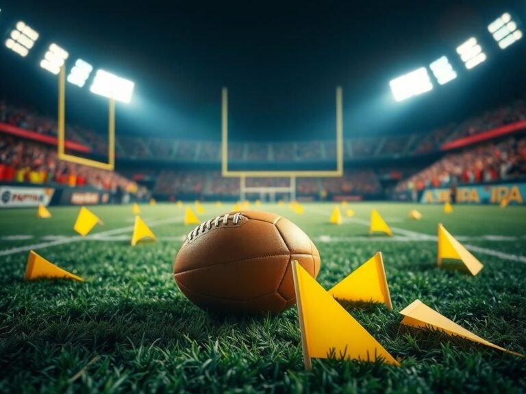 Flick International Close-up of a football on the turf surrounded by penalty flags