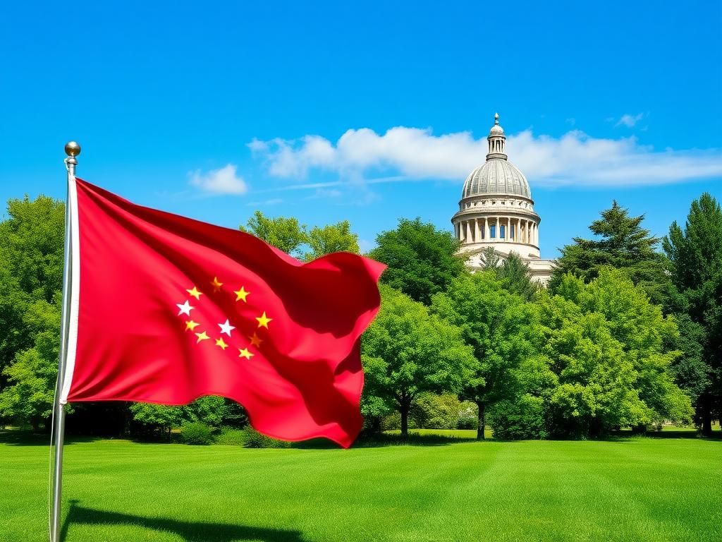 Flick International Vibrant depiction of Georgia's political landscape with state flag and capitol building