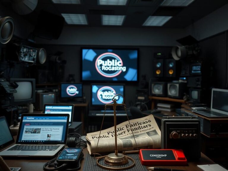 Flick International Modern media control room illustrating obsolete broadcasting equipment with digital devices