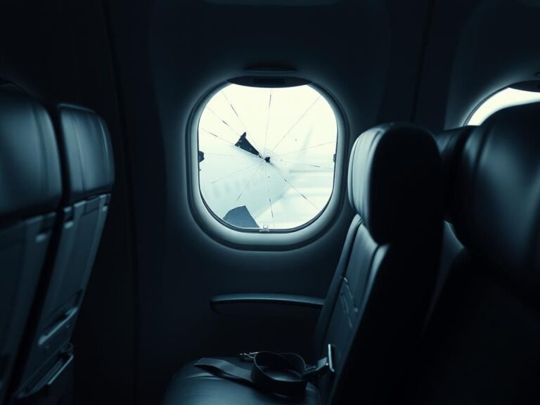 Flick International Cracked aircraft window with visible punch marks during mid-flight incident