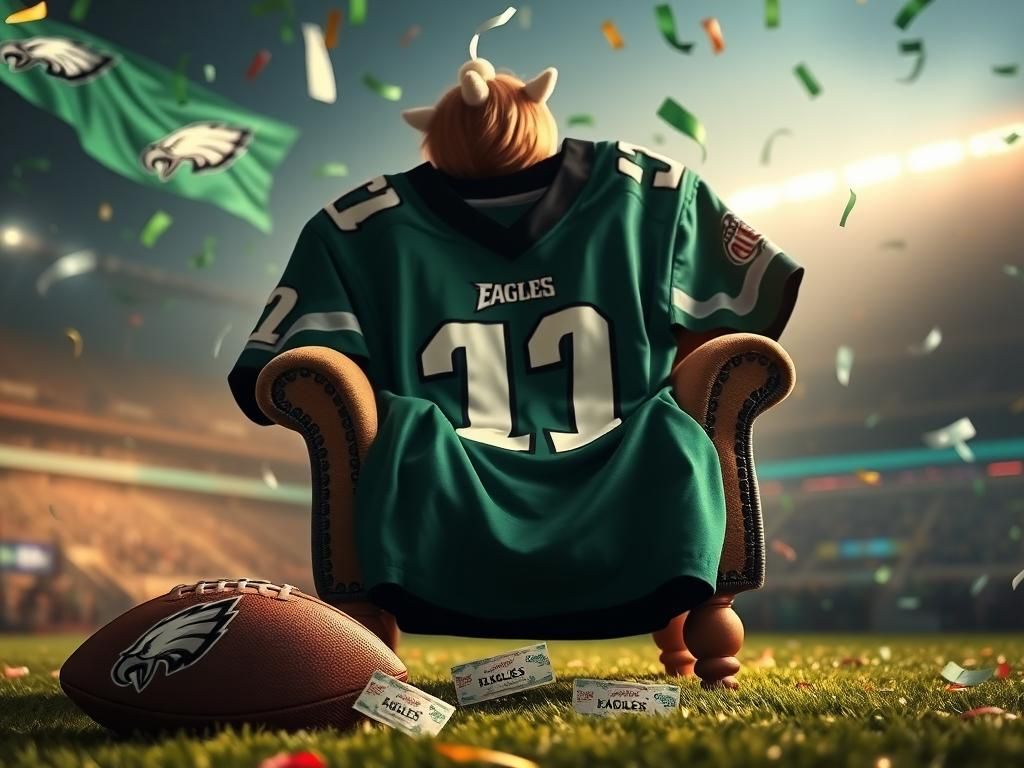 Flick International Young Philadelphia Eagles fan's excitement with a plush jersey and football memorabilia