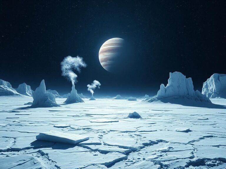 Flick International A sweeping view of Europa's icy surface under a starry cosmic sky