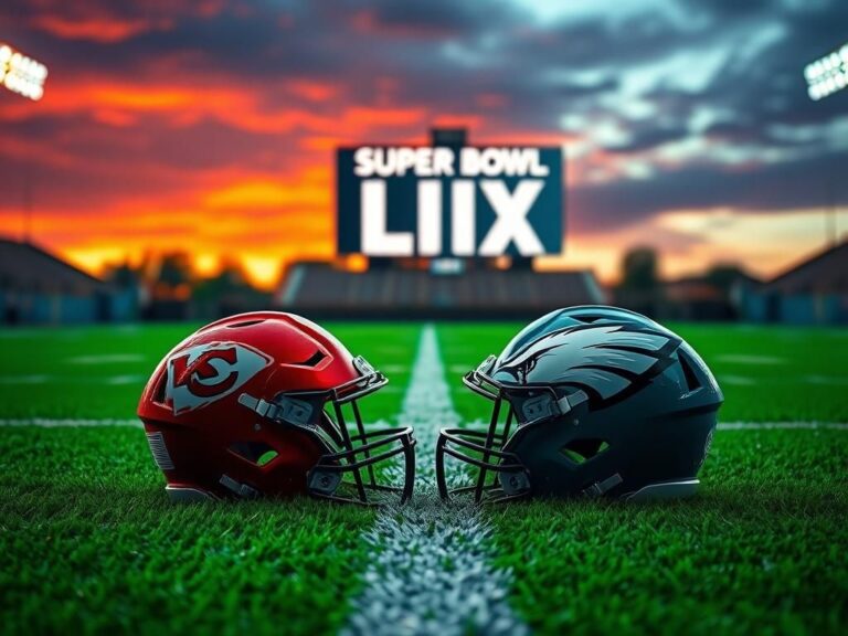 Flick International Twilight football field with vintage helmets for Super Bowl LIX