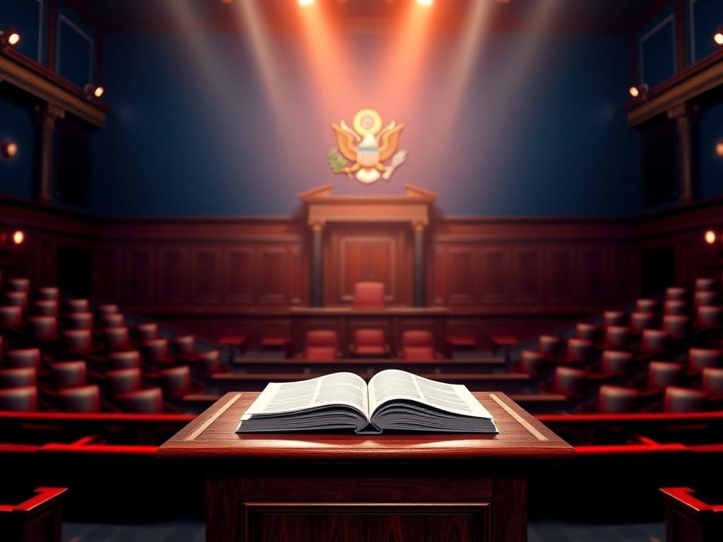 Flick International Stylized image of the U.S. House of Representatives chamber with an empty podium