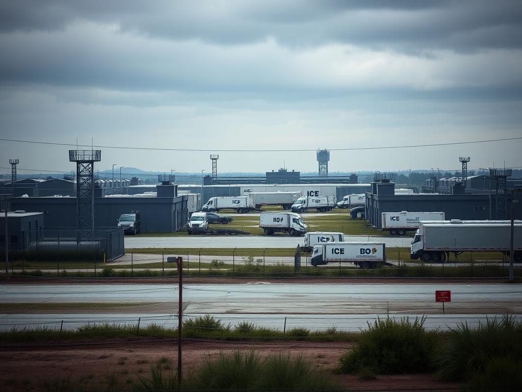 Flick International Sprawling federal prison facility surrounded by security fencing