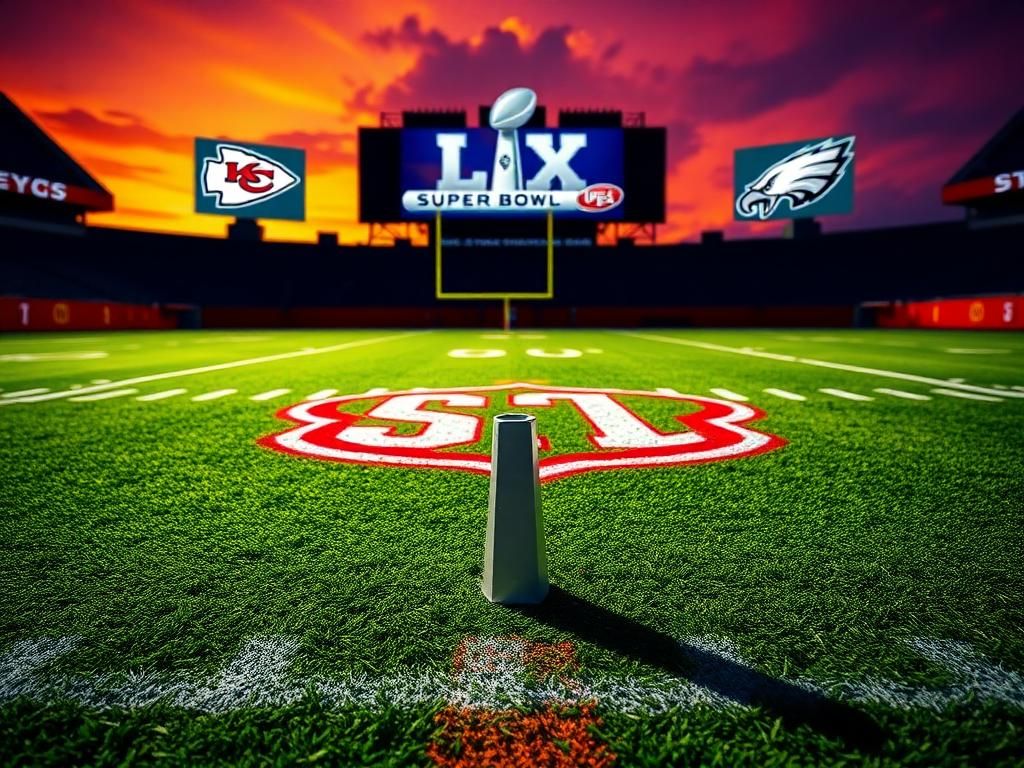 Flick International Dramatic football field scene with NFL logo and kickoff tee