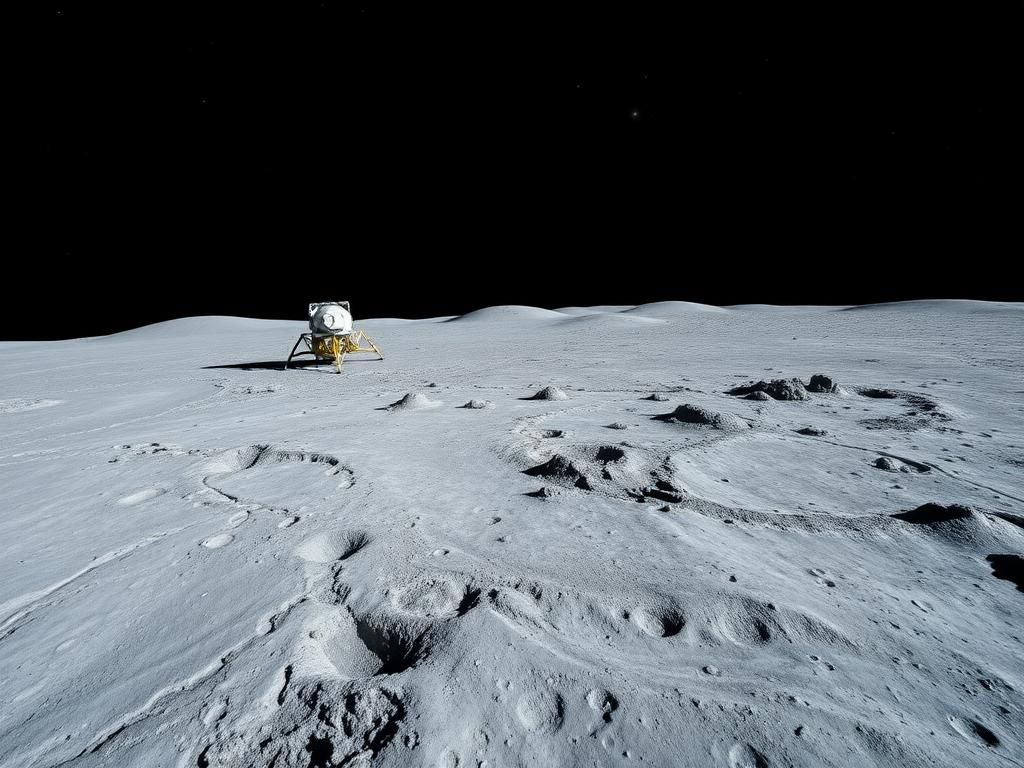 Flick International Aerial view of Apollo 11 and Apollo 12 lunar modules on the moon's surface