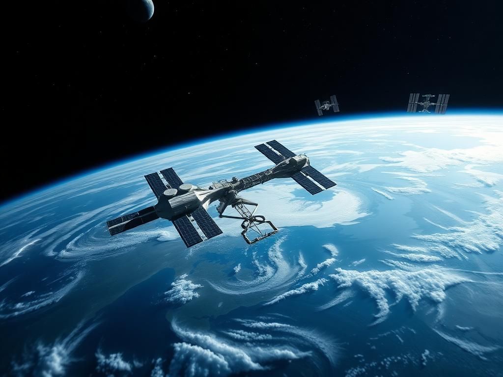 Flick International A futuristic view of a modern commercial space station orbiting Earth