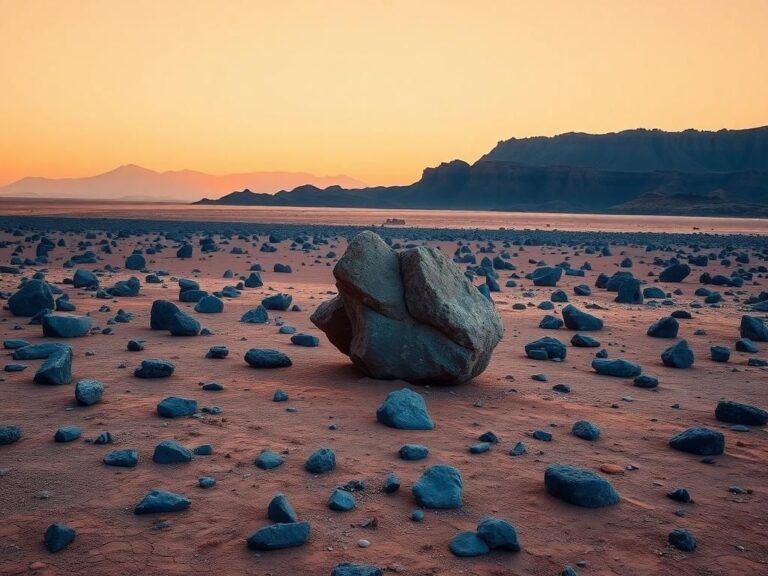 Flick International A vast Martian landscape featuring blue volcanic basalt rocks on an ancient lakebed