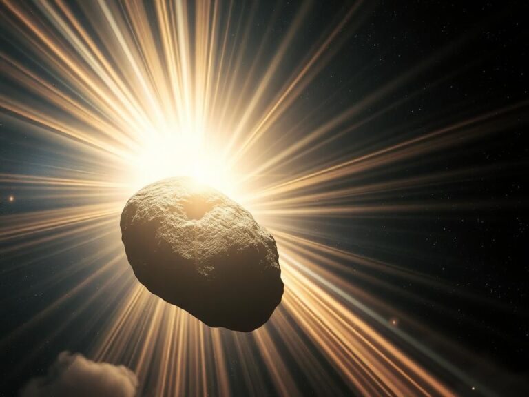 Flick International A large asteroid in space illuminated by X-rays from a distant explosion