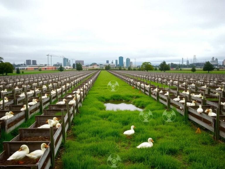 Flick International Tranquil scene of a duck farm in California with biohazard warnings amid health concerns