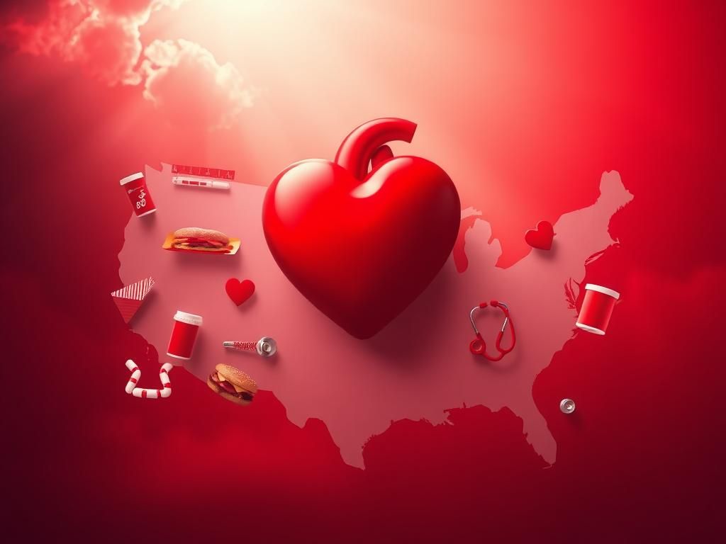 Flick International Visual representation of heart disease in America with a large red heart over the US map.