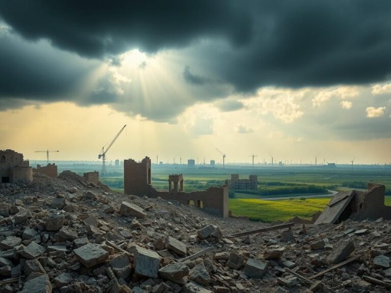 Flick International Fragmented landscape of the Gaza Strip with ruins and hints of construction