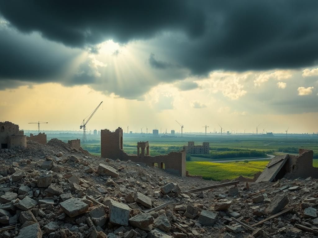 Flick International Fragmented landscape of the Gaza Strip with ruins and hints of construction