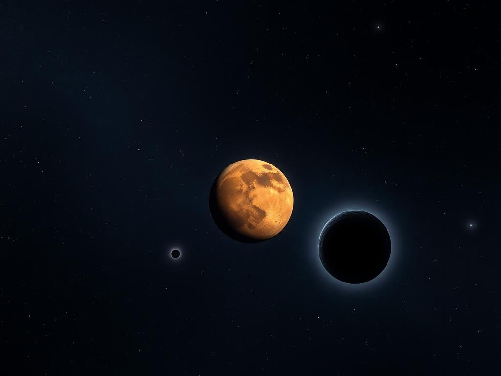 Flick International Artist's rendering of Mars tilted to show its orbital wobble surrounded by primordial black holes