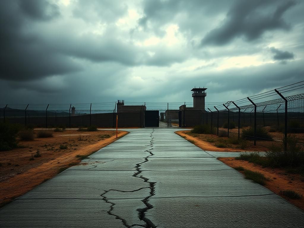 Flick International High-security prison facility at Guantanamo Bay under overcast sky