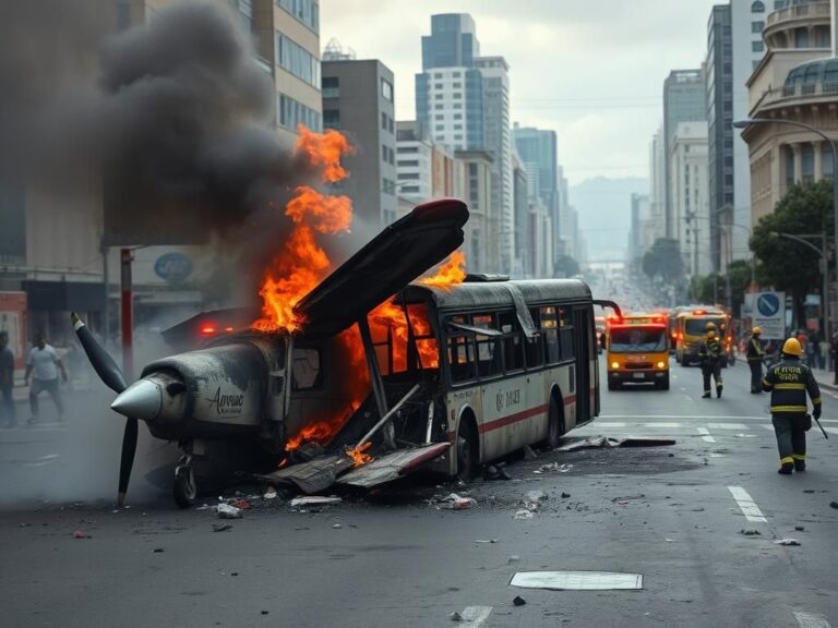 Flick International Wreckage of a small plane crashed into a bus on a busy street in São Paulo, Brazil