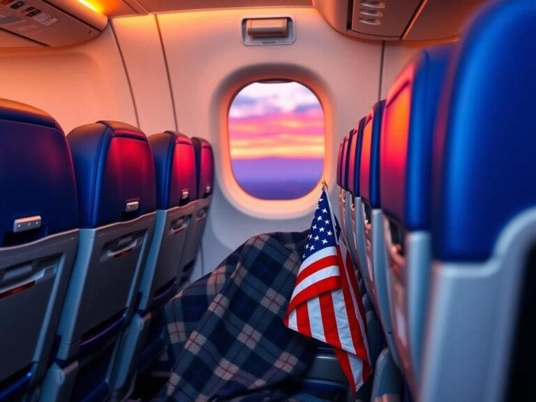 Flick International Cozy interior of a Southwest Airlines aircraft with patriotic decor