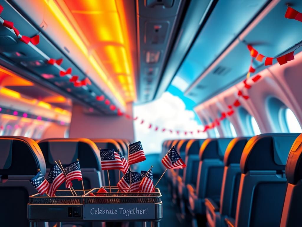 Flick International Vibrant airplane cabin celebrating unity and patriotism