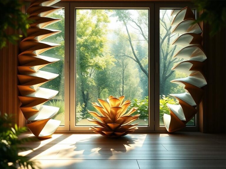 Flick International Close-up view of a futuristic smart window system inspired by pinecone designs