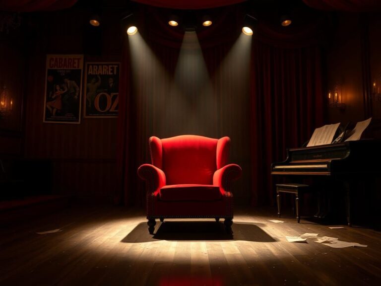 Flick International Vintage theater scene with an empty red velvet armchair symbolizing Liza Minnelli's glamorous past