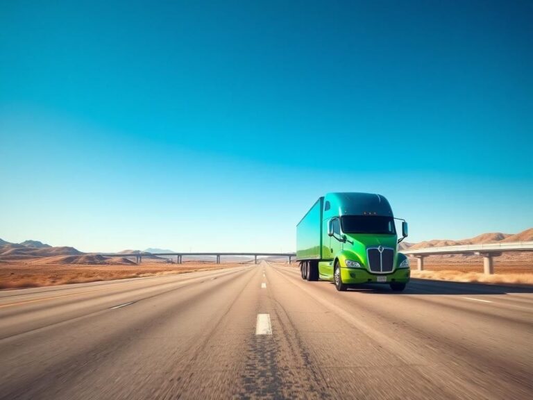 Flick International Futuristic driverless semi-truck in motion on a Texan highway