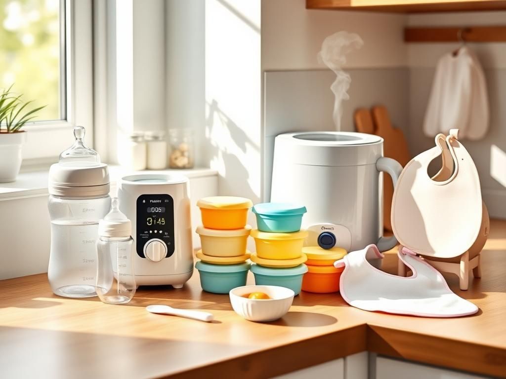 Flick International Cozy kitchen scene featuring baby feeding essentials including bottles and a bottle warmer