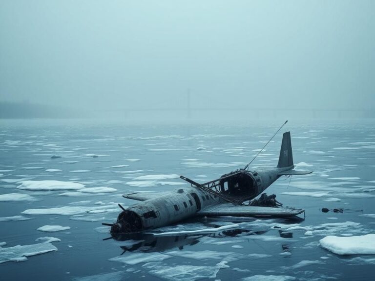 Flick International Remnants of a plane wreckage submerged in the icy Potomac River