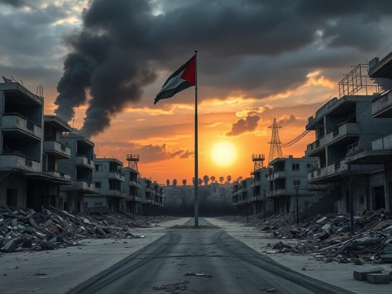 Flick International Desolate urban landscape of Gaza showcasing crumbling buildings and debris after conflict