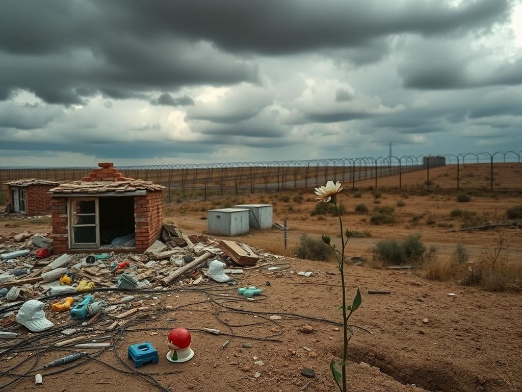 Flick International Remnants of a destroyed family home in a desolate kibbutz landscape in southern Israel