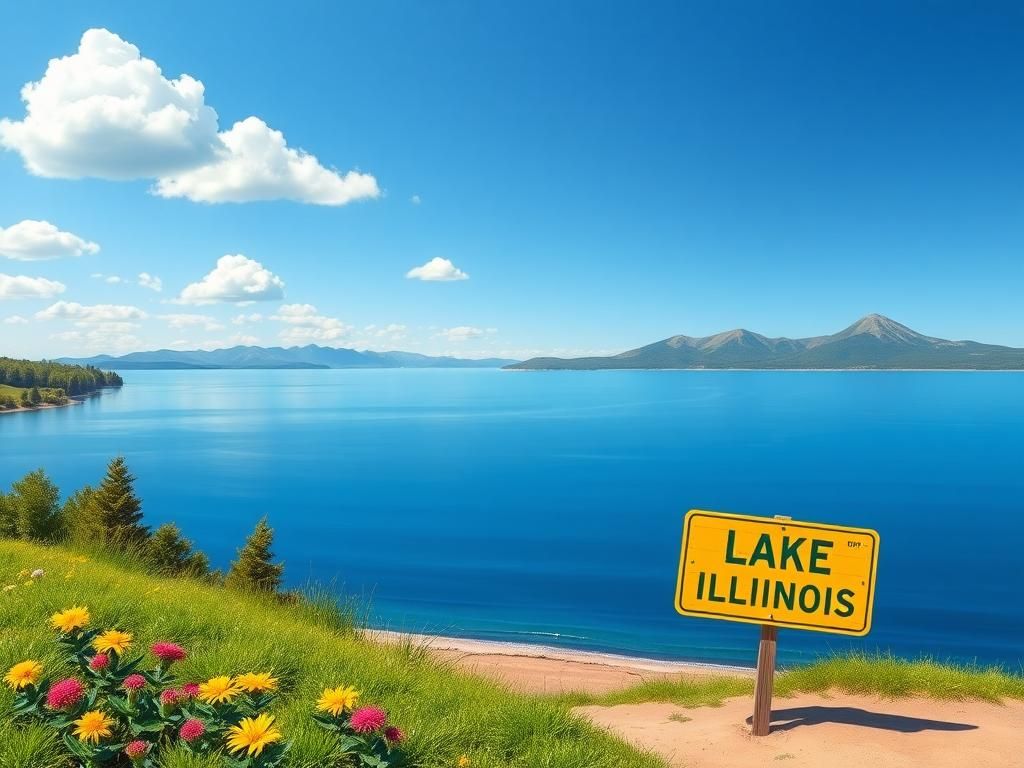 Flick International Whimsical landscape of Lake Michigan humorously renamed as Lake Illinois