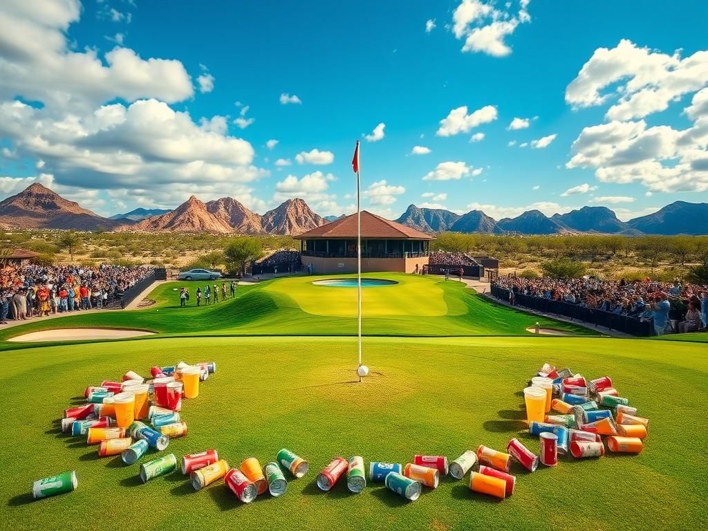 Flick International Scenic view of the 16th hole at Waste Management Open showcasing the vibrant golf course and iconic water feature