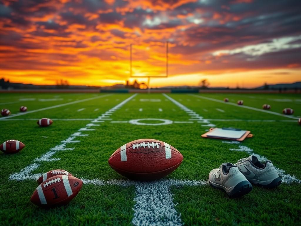 Flick International A single football on bright green turf with a chalk outline symbolizing a running back's path