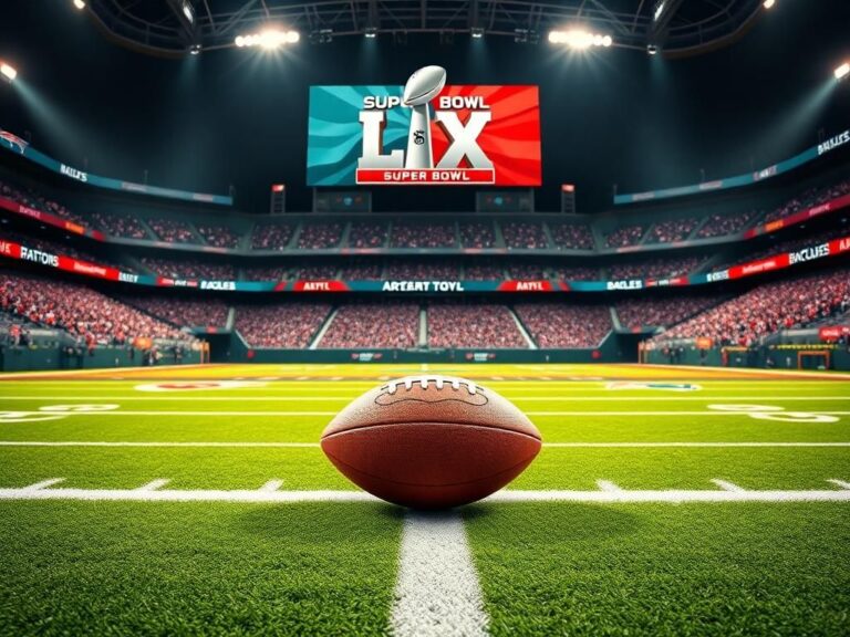 Flick International Vibrant scene of an empty Super Bowl LIX stadium showcasing team colors and logos