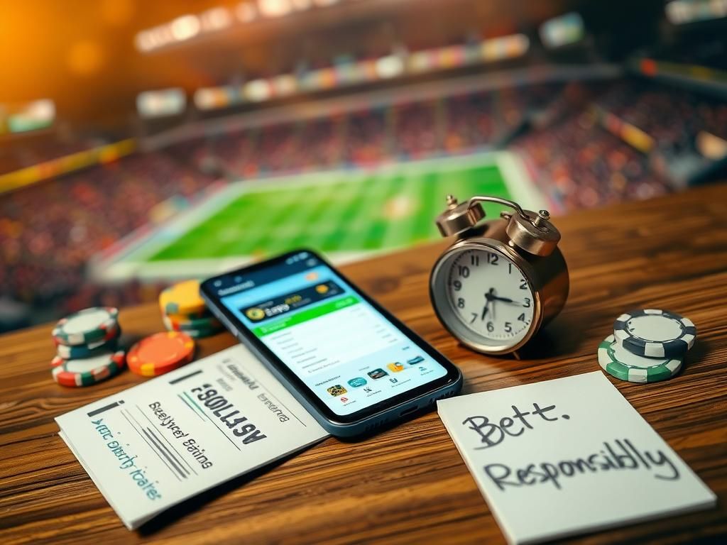 Flick International Close-up of a sports betting ticket and smartphone with colorful betting chips on a wooden table