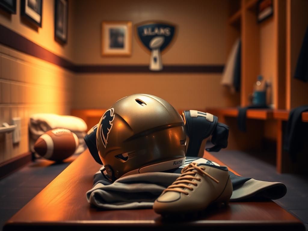 Flick International Serene locker room scene with football gear before the Super Bowl