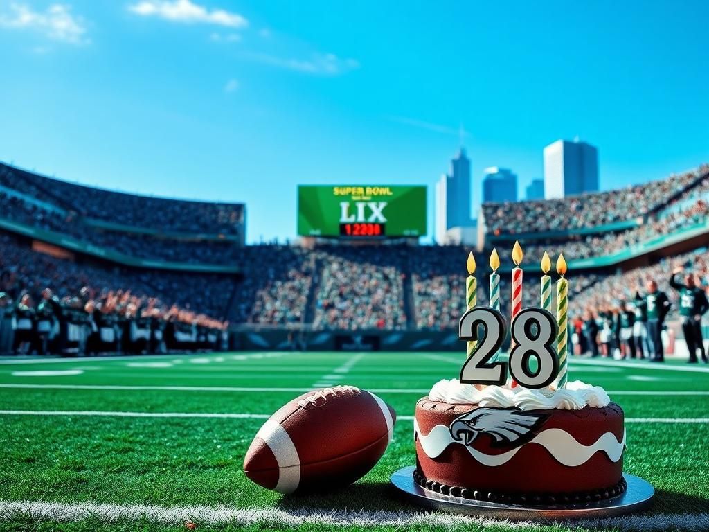 Flick International Saquon Barkley celebrating his 28th birthday at the Super Bowl with a football and birthday cake