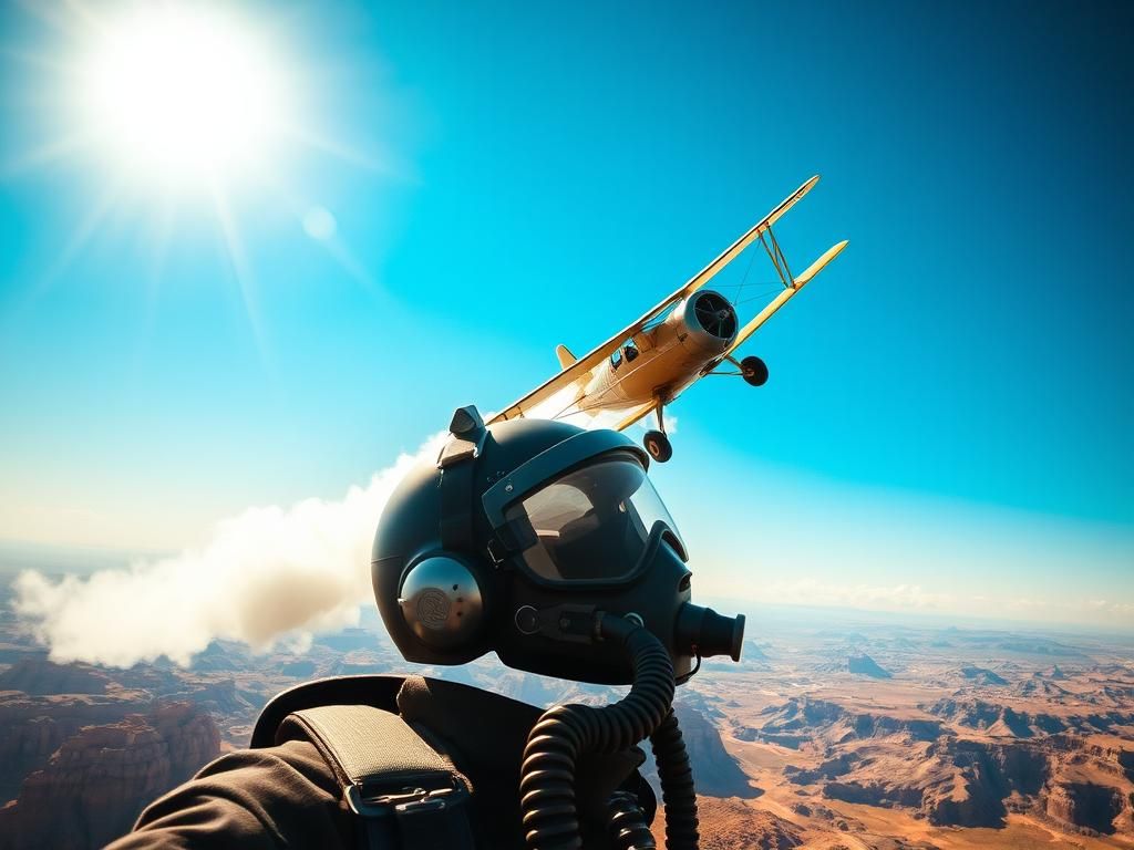 Flick International Vintage 1930s biplane flying against a clear blue sky