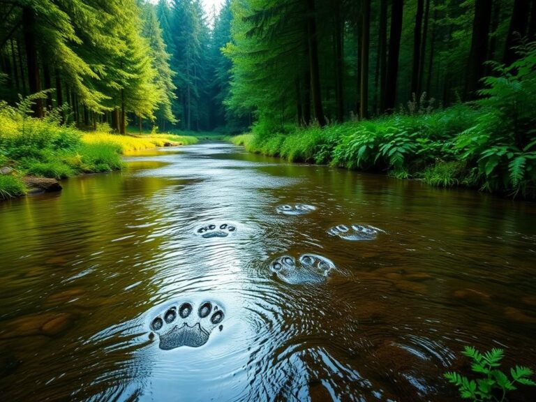 Flick International Serene forest scene in Poland with wolf paw prints in a stream